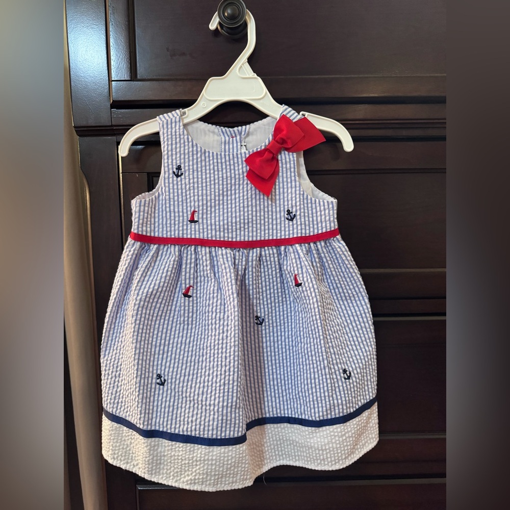 3x35 Rare Editions Blue and White Striped Dress with Red Accents